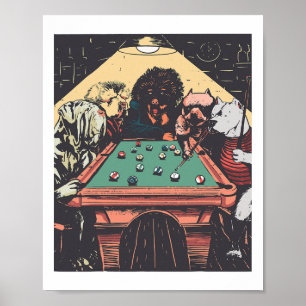 Game Night Dogs On Billiards Pool Table Shooting 8 Poster