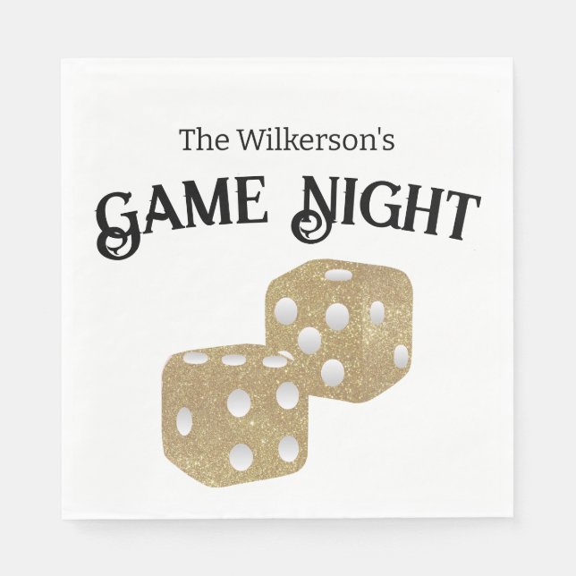 Game Night Gold Glitter Dice Napkin (Front)