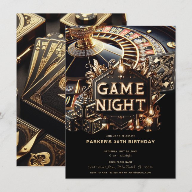 Game Night Party Casino Birthday Invitation (Front/Back)