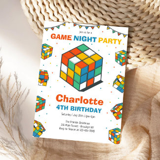 Game Night Party Rubic Kids Birthday Invitation