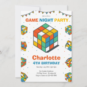 Game Night Party Rubic Kids Birthday Invitation