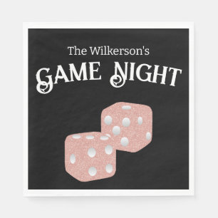Game Night Pink Glitter Dice on Black Napkin