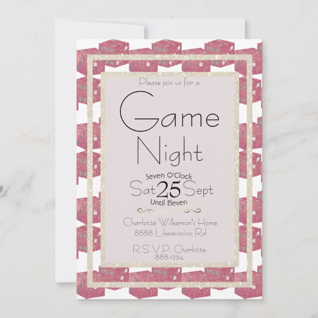 Game Night Pink Glitter Playing Dice Invitation (Front)