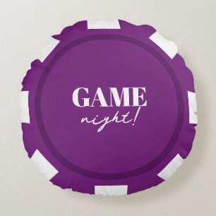 Game Night Purple Poker Chips Party Round Cushion