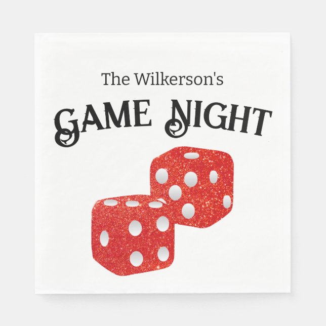 Game Night Red Glitter Dice Napkin (Front)