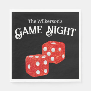Game Night Red Glitter Dice on Black Napkin