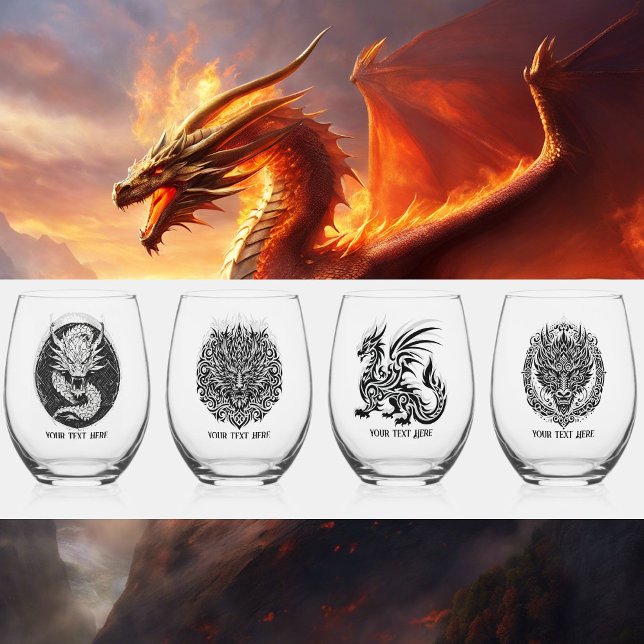 Game Night Unique Dragons 4 Personalize Text Stemless Wine Glass (Creator Uploaded)
