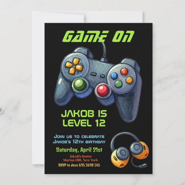 Game Night Video Gamer Joystick Birthday Party  Invitation (Front)