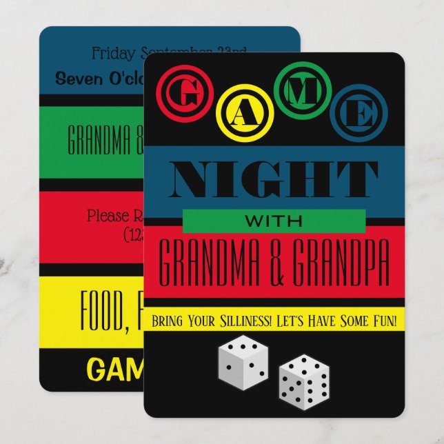 Game Night w/Grandparents Fun Invitation (Front/Back)