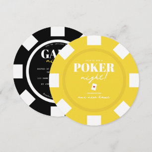 Game Night Yellow Black Poker Chips Party Invitation