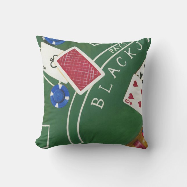 Game of Blackjack with Chips by Chariklia Zarris Cushion (Front)