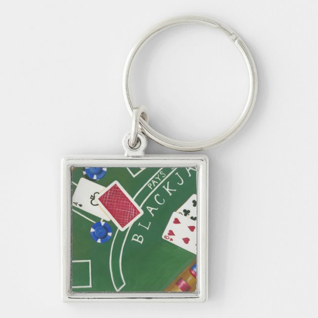Game of Blackjack with Chips by Chariklia Zarris Key Ring (Front)