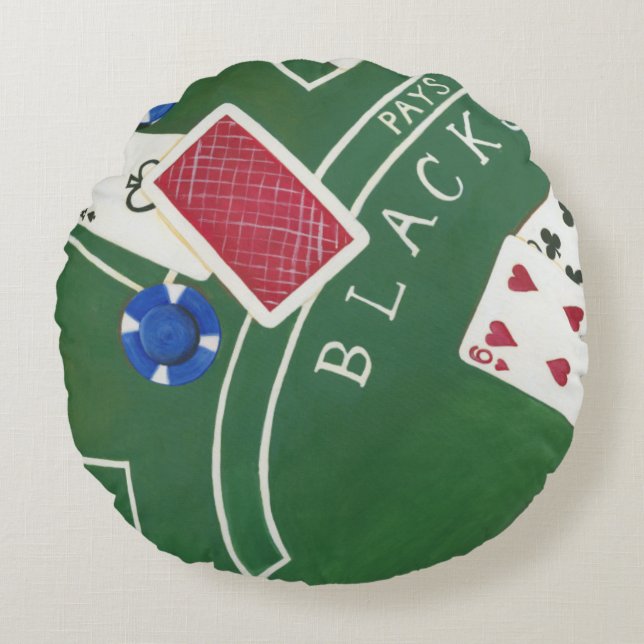 Game of Blackjack with Chips by Chariklia Zarris Round Cushion (Front)