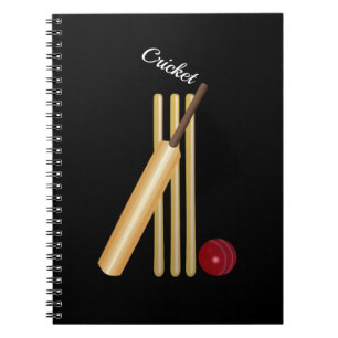 Game of Cricket, Bat and Ball, White Text Notebook