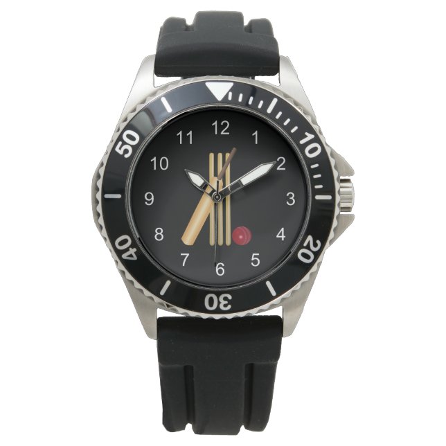 Game of Cricket, Bat and Ball Wrist Watch (Front)