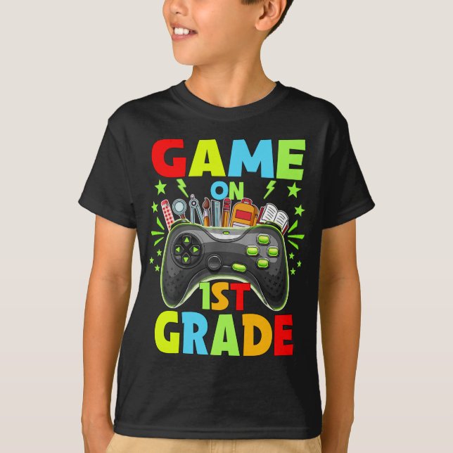 Game On 1st Grade Back To 1st Grade Level Unlocked T-Shirt (Front)
