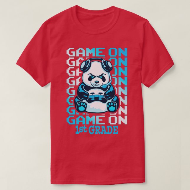 Game On 1st Grade Back To School Funny Panda Bear  T-Shirt (Design Front)