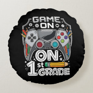 Game On 1st Grade Back to School Round Cushion