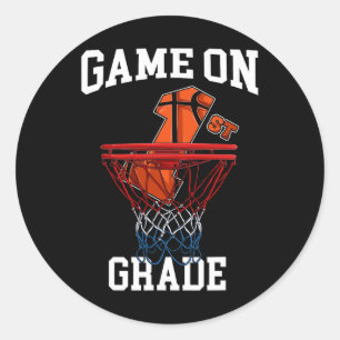 Game On 1st Grade Basketball Back To School Studen Classic Round Sticker
