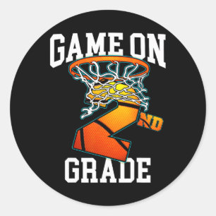 Game On 2nd Grade Basketball Back To School Studen Classic Round Sticker