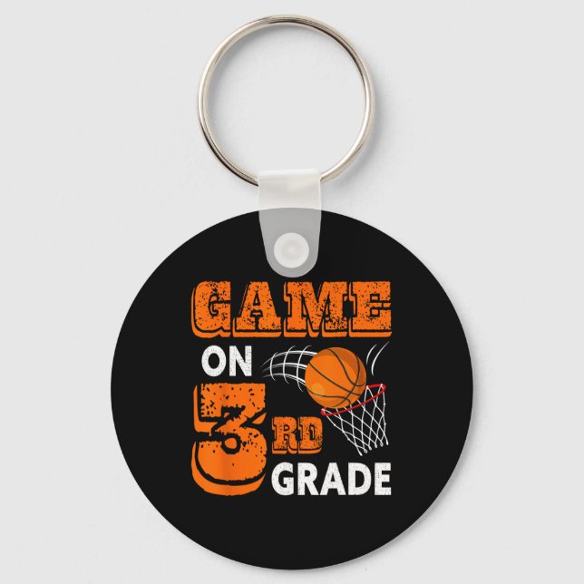 Game On 3rd Grade Basketball Back To School Fun Gi Key Ring (Front)