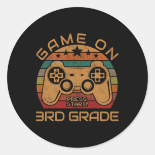 Game On 3rd Grade First Day Gamer Gift Back to Sch Classic Round Sticker