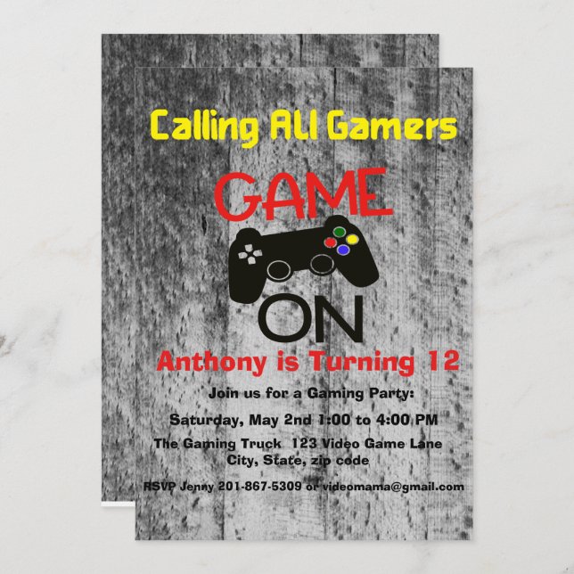 GAME ON...A Video Game Birthday Party Invitation (Front/Back)
