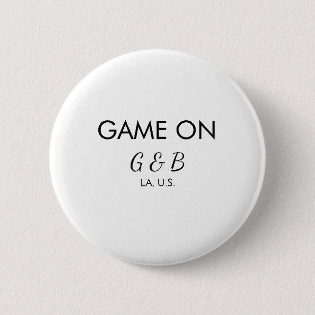 Game on add couple name wedding party place city g 6 cm round badge (Front)