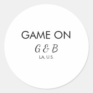 Game on add couple name wedding party place city g classic round sticker
