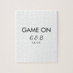 Game on add couple name wedding party place city g jigsaw puzzle