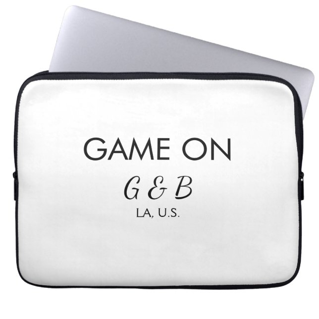 Game on add couple name wedding party place city g laptop sleeve (Front)