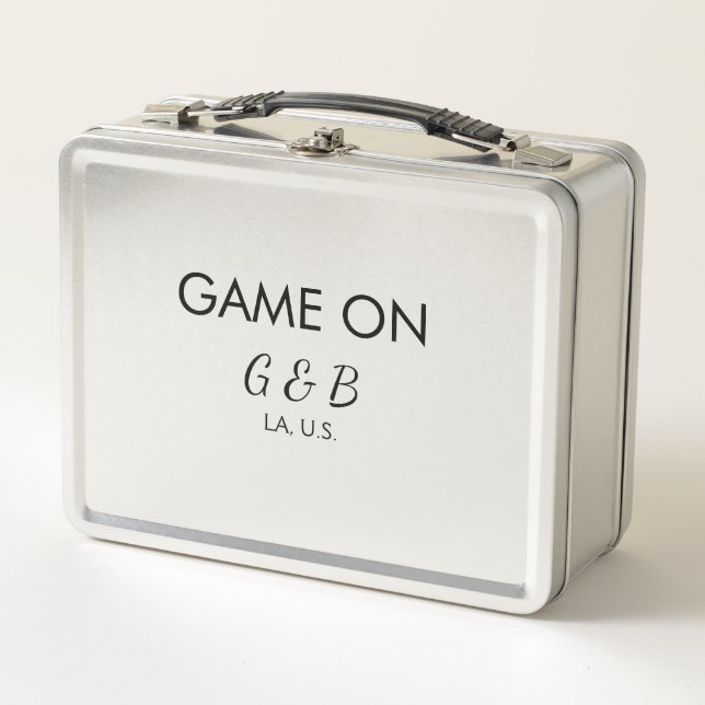 Game on add couple name wedding party place city g metal lunch box (Front)