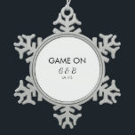 Game on add couple name wedding party place city g snowflake pewter christmas ornament<br><div class="desc">design</div>