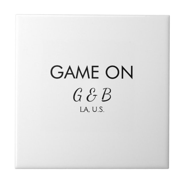 Game on add couple name wedding party place city g tile (Front)