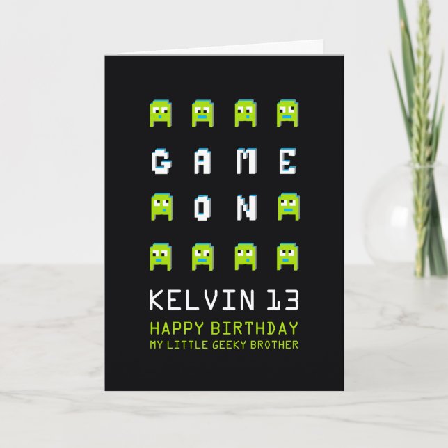 Game on alien gamer little brother 13th birthday card (Front)