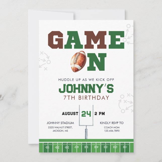 Game On American Football Birthday Invitation (Front)
