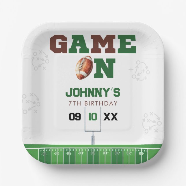 Game On American Football Birthday Paper Plate (Front)