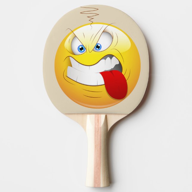 Game on Angry Happy Face in Yellow Personalised Ping Pong Paddle (Front)