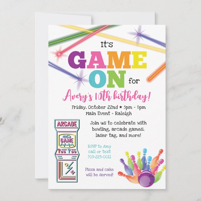 Game On Arcade Bowling Party Invitation (Front)