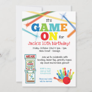 Game On Arcade Bowling Party Invitation