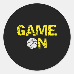 Game On Basketball; Blue Black Yellow Gold Team Co Classic Round Sticker