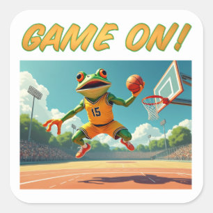 Game On Basketball Frog large square stickers