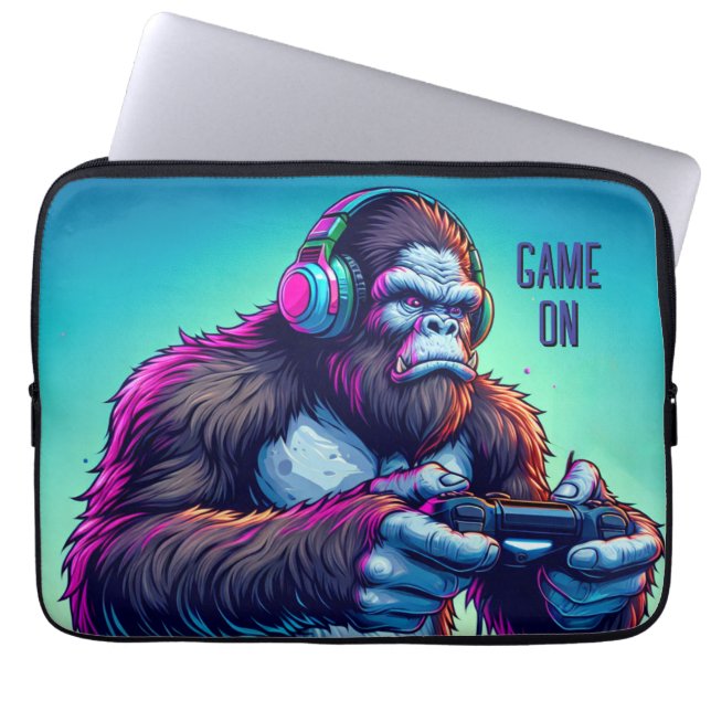 Game On | Bigfoot Playing Video Games Laptop Sleeve (Front)