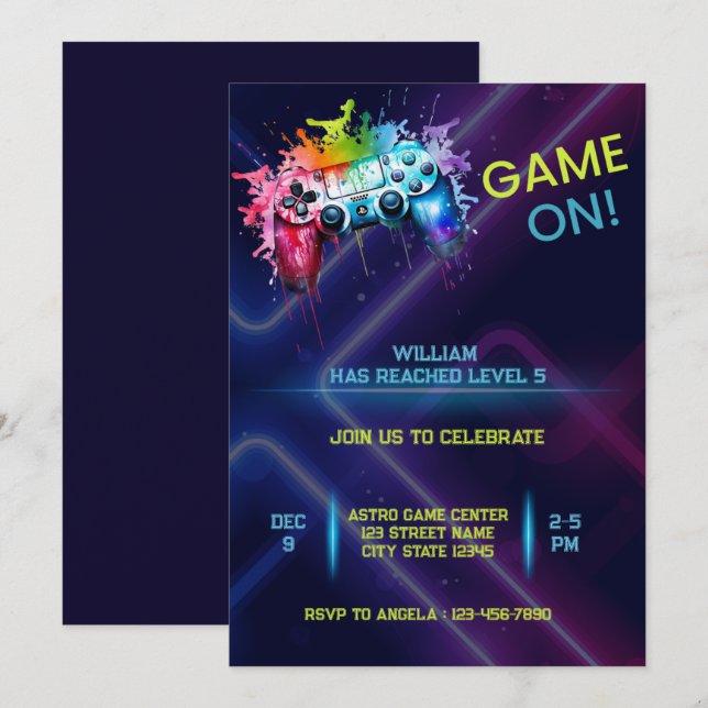 Game On Birthday Invitation (Front/Back)