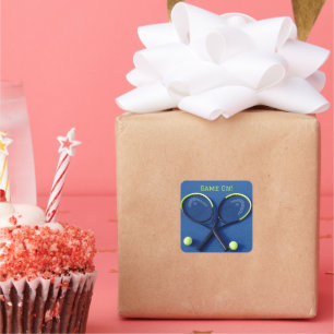 "Game On" Blue Rackets and Balls Tennis Square Sticker