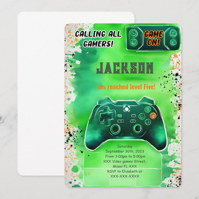 Game On, Boy Video Game Birthday Invitation (Front/Back)