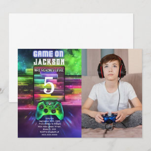 Game On, Boy Video Game Birthday Photo Invitation