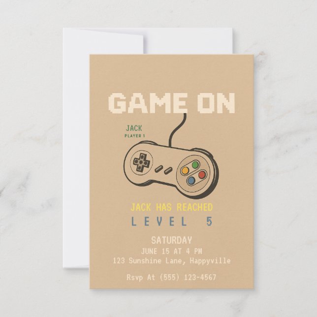 Game On Boys Retro Gaming Birthday Invitation  (Front)
