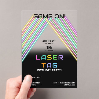 Game On Colorful Neon Laser Tag Birthday Acrylic Invitations