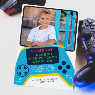 Game On   Cool Video Game Boy Birthday Party Photo Invitation